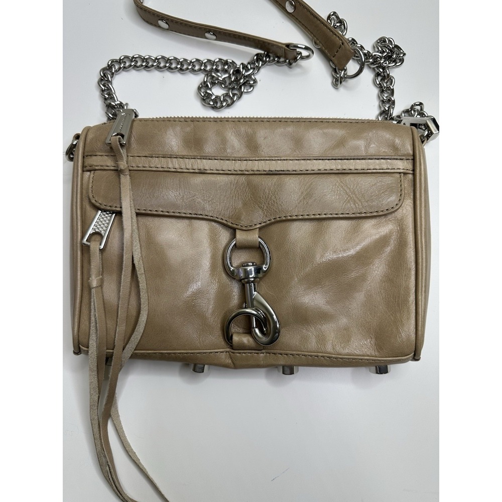 Rebecca Minkoff Mini MAC Crossbody‎ Purse Bag Tan Leather Silver Chain Strap